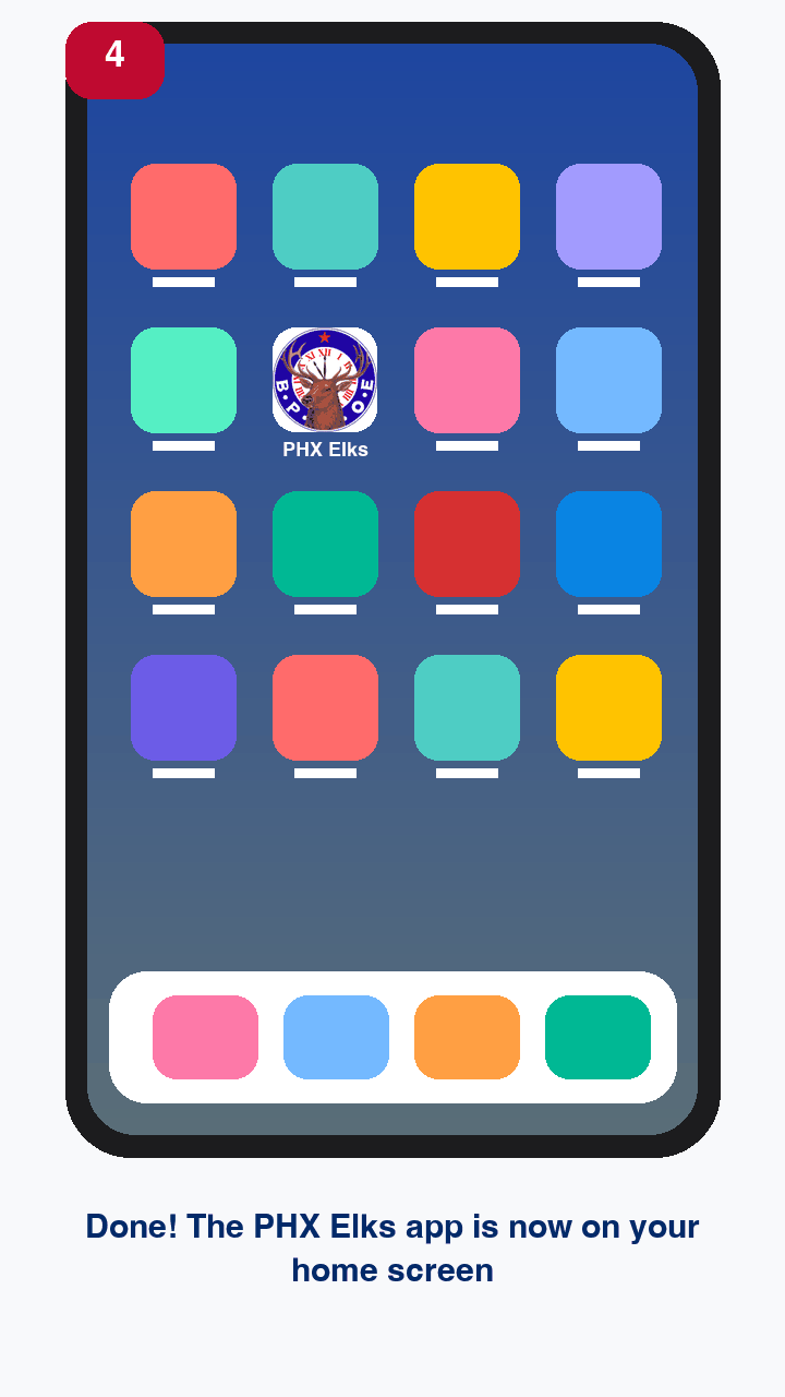 Step 4: The Android home screen with the new PHX Elks icon