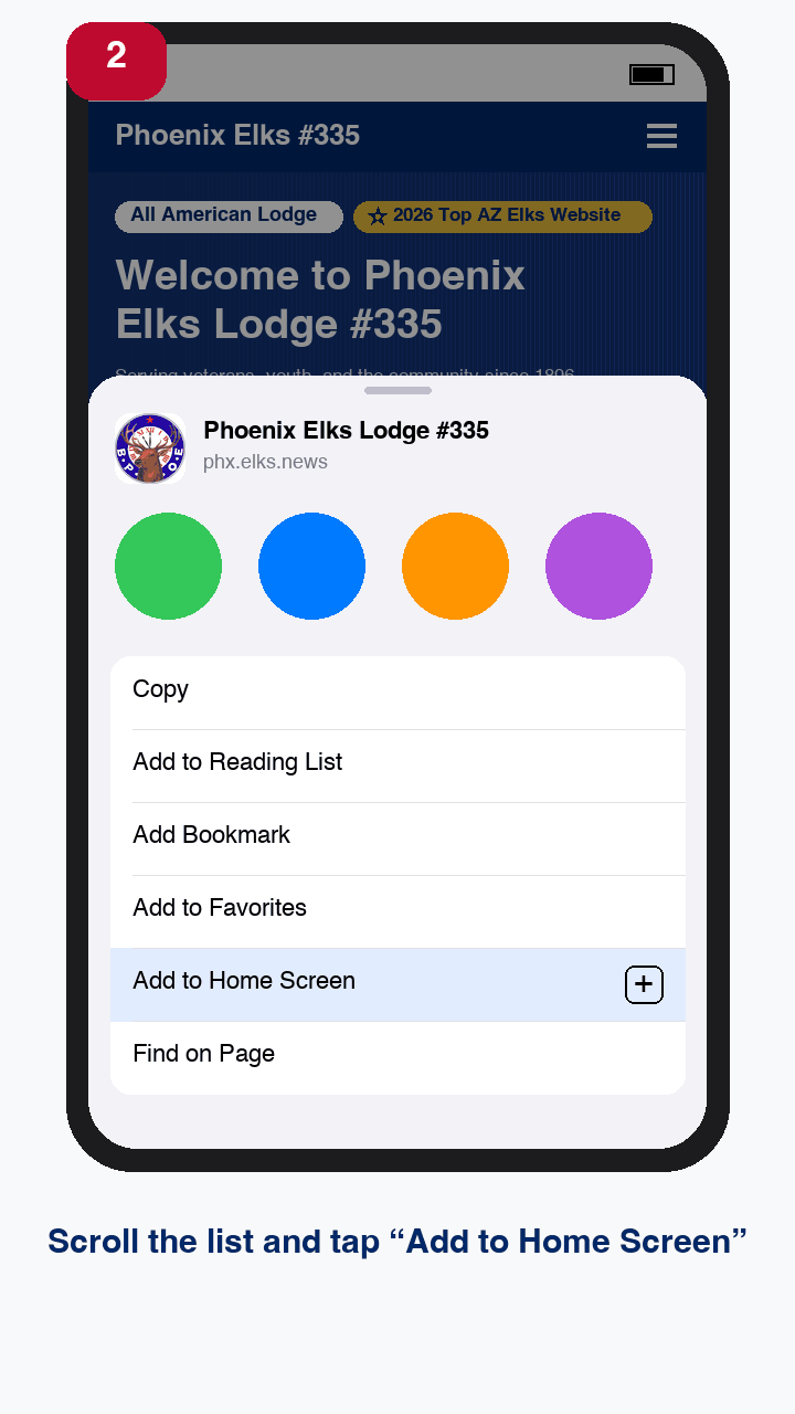 Step 2: The Share sheet with Add to Home Screen highlighted