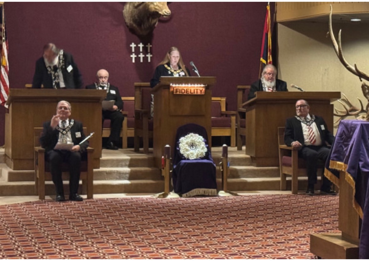 Past Exalted Rulers seated at the Officer Stations during the Lodge meeting