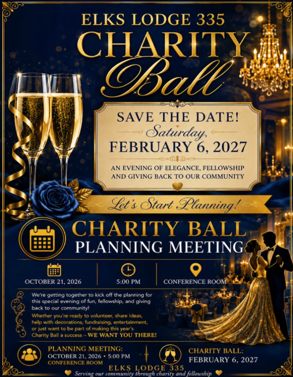 Charity Ball February 6, 2027 save the date and October 21 planning meeting