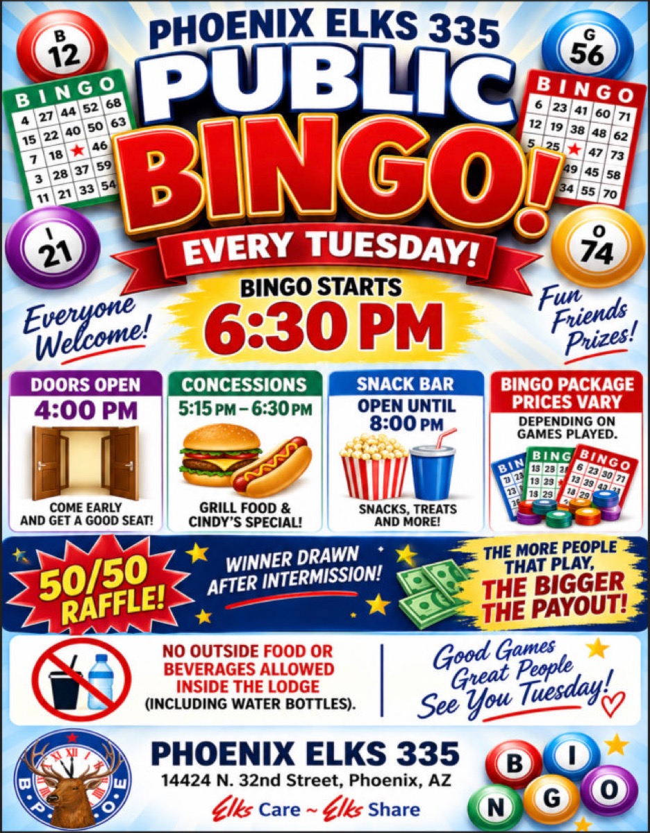 Public Bingo every Tuesday at 6:30pm