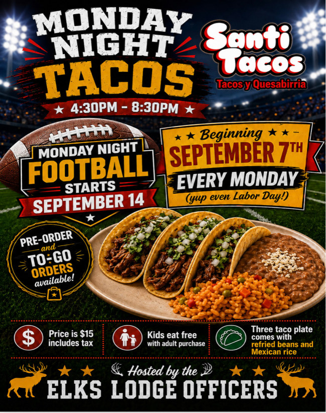 Monday Night Tacos starting September 7, 2026