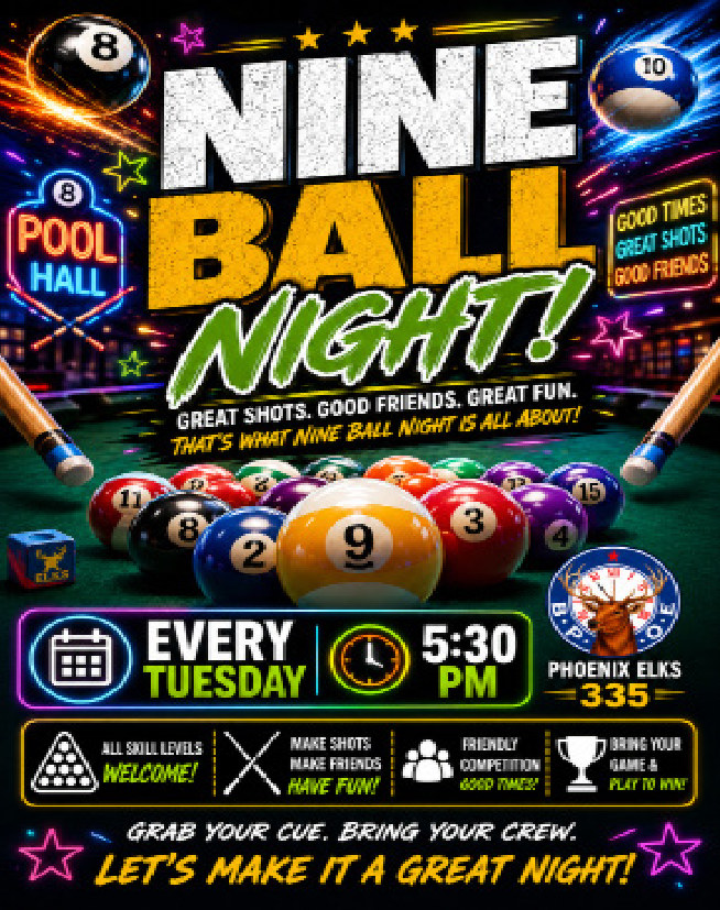 Nine Ball Night every Tuesday