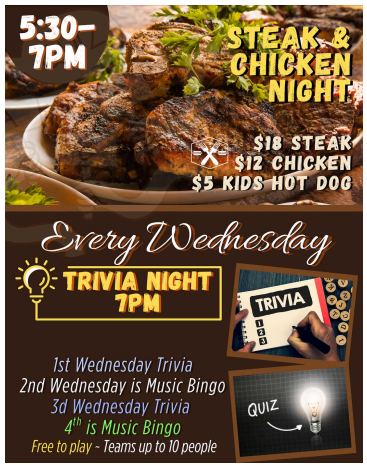 Steak and Chicken Night and Trivia Phoenix Elks 335